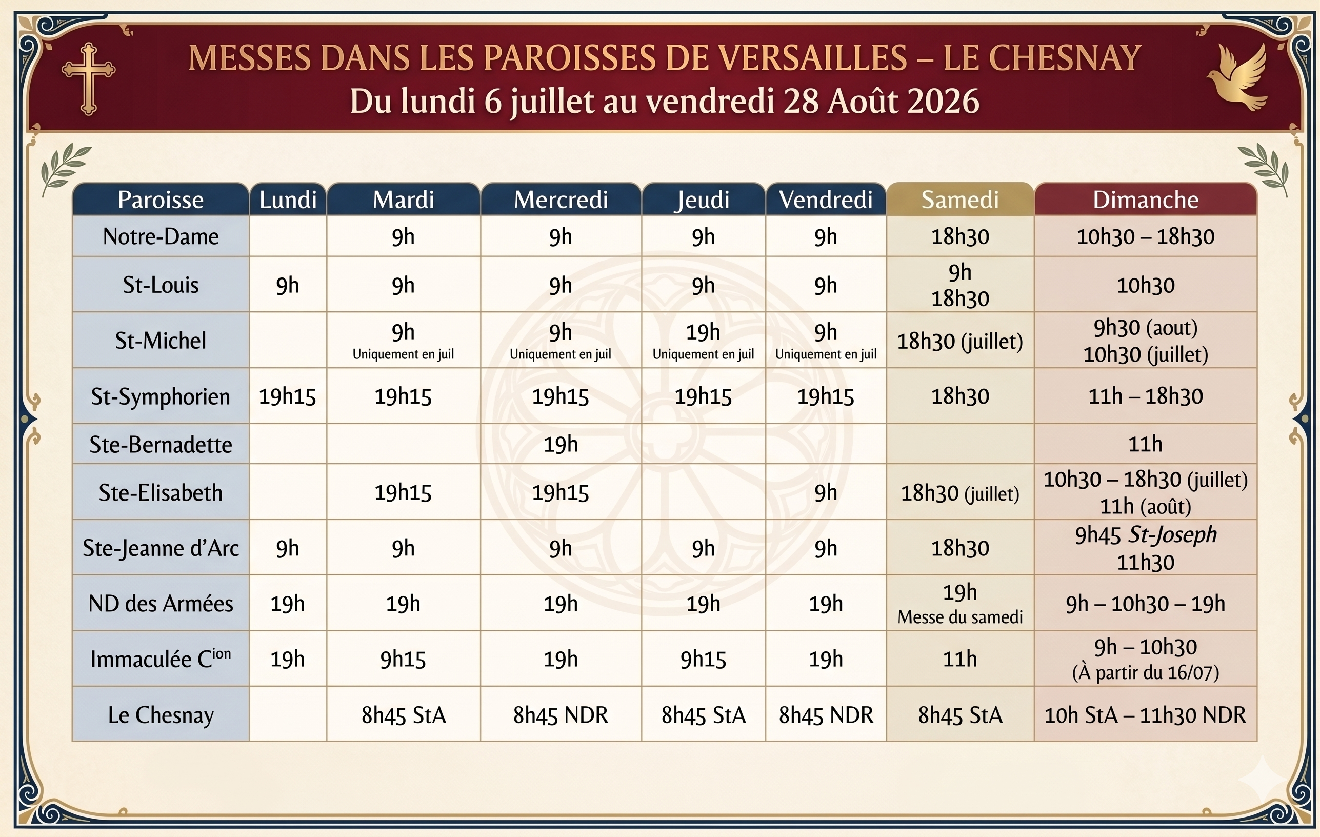 planning messe ete versailles